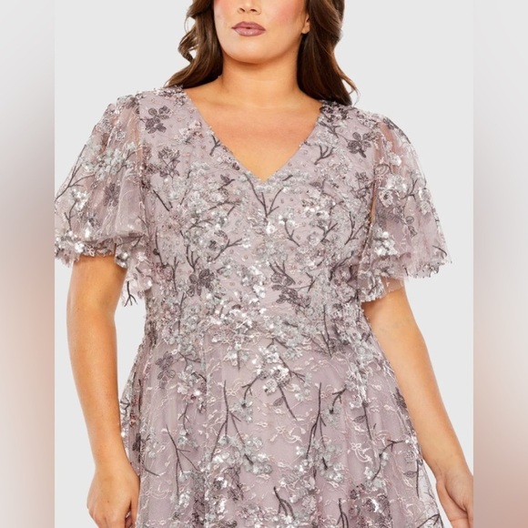 Mac Duggal 20473 NWT V Neck Flutter Sleeve A Line Embellished Dress - Picture 6 of 7